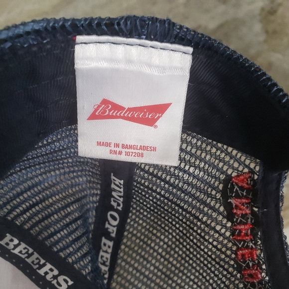 Custom Budweiser Beer Vintage Navy Blue Red Bill Zip Back Cap Hat - Picture 9 of 9